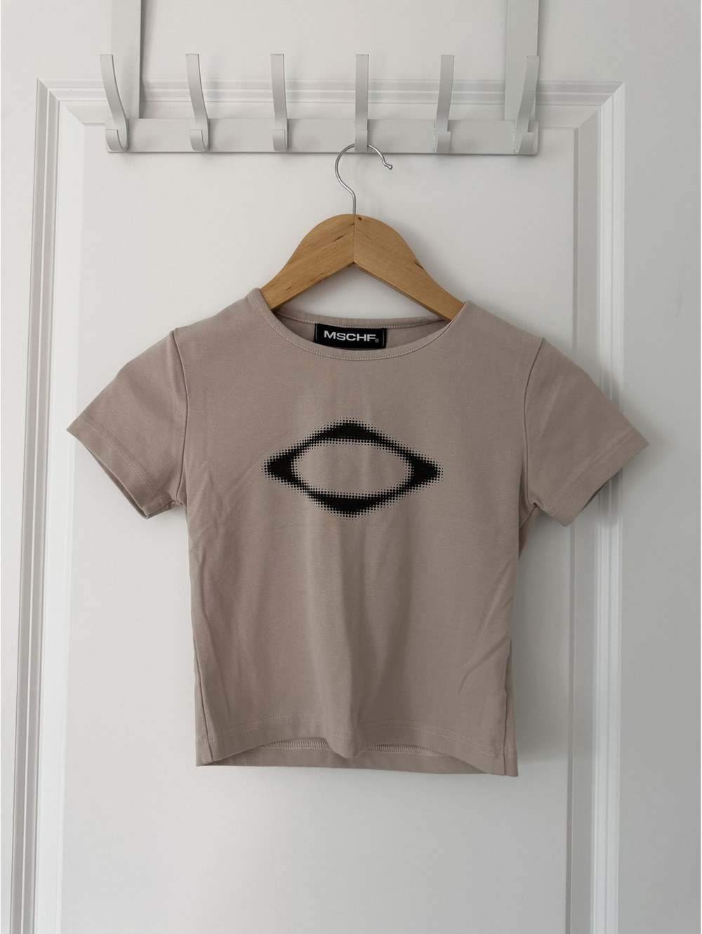Cropped Short T-Shirt with Black Graphic